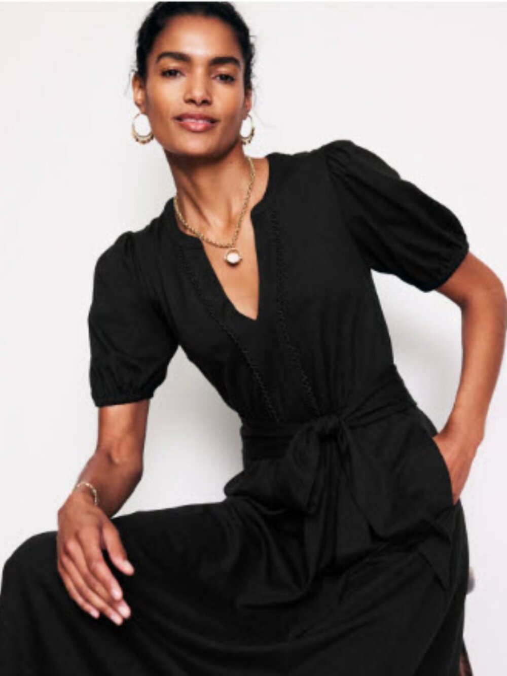 Boden Sofia Trim Jersey Midi Dress Black 16-18R - Picture 3 of 13